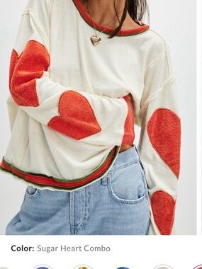 We The Free Sugar Heart Combo Long Sleeve Top in Cream and Red-Orange
